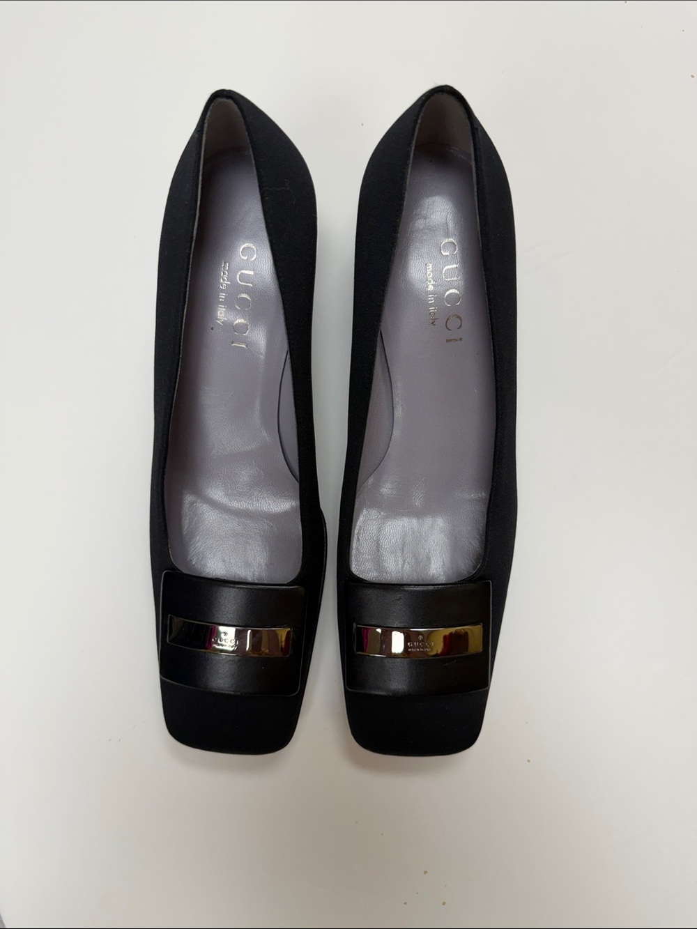 Gucci Char-Balck pota suave material Square-Toe stacked heels with Silver accent
